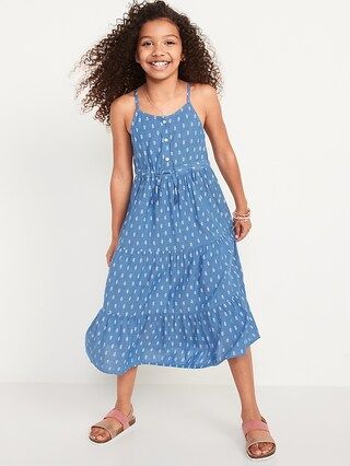 Sleeveless Button-Front Tiered Matching Print Midi Dress for Girls | Old Navy (US)