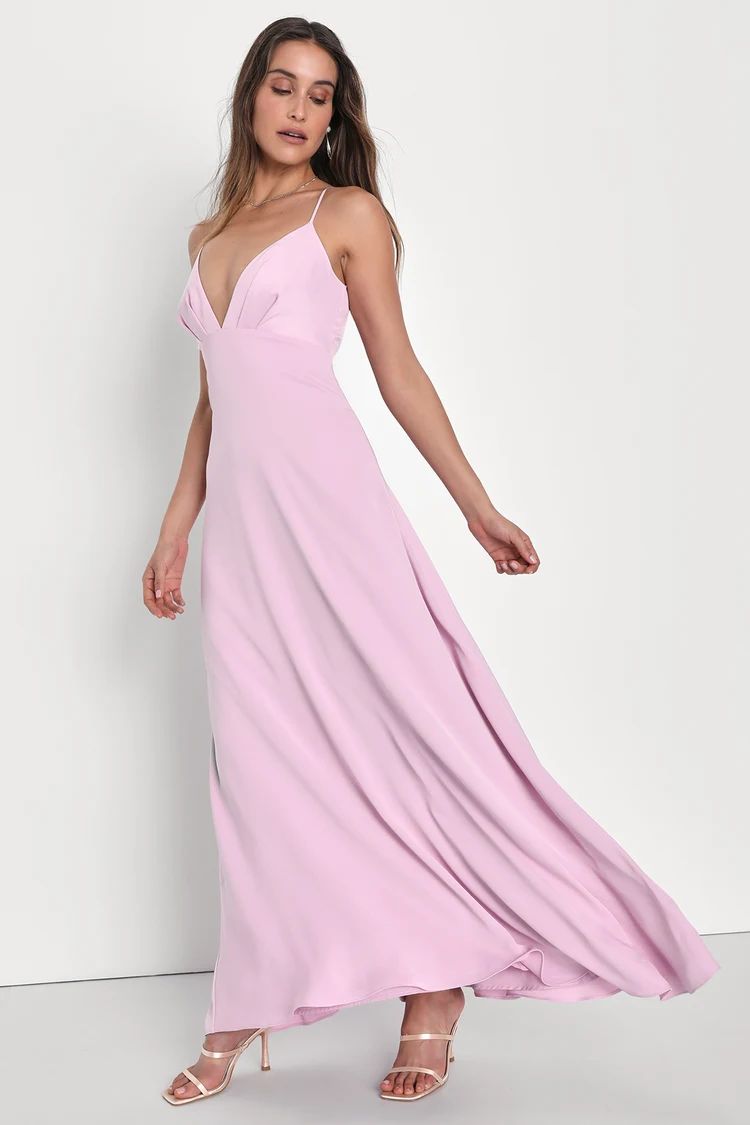Captivating Elegance Light Pink Satin Backless Maxi Dress | Lulus