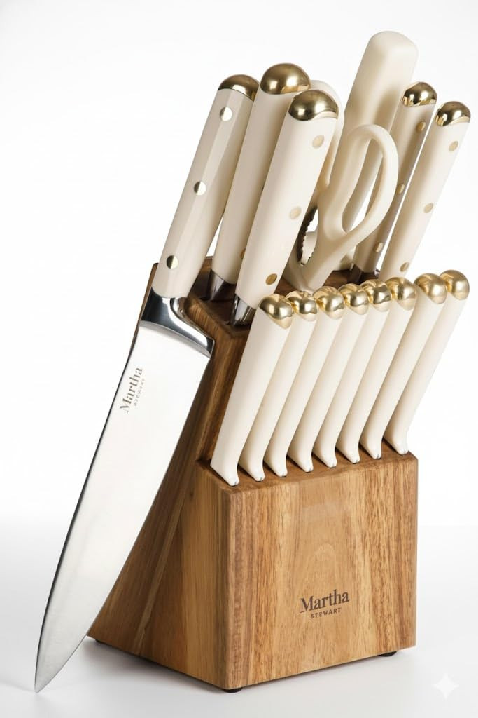 Martha Stewart Knife Block Set 16-Piece - Lockton High Carbon Stainless Steel Forged Full Tang Ch... | Amazon (US)