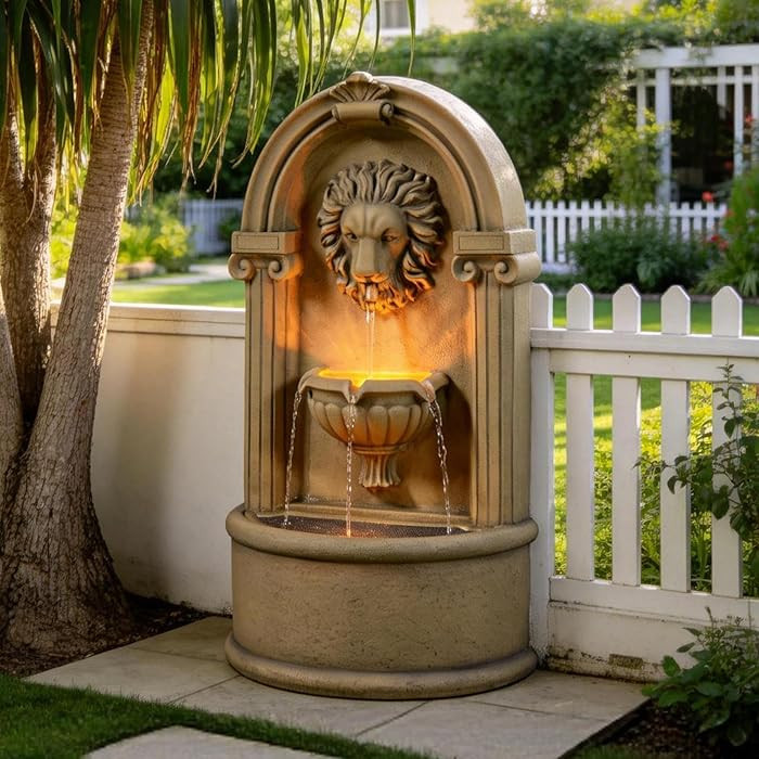 Tolevoit Majestic Lion Head Outdoor Water Fountain, 2-Tier Faux Bronze Floor Baroque Style with L... | Amazon (US)