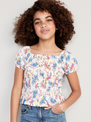 Printed Puckered-Jacquard Knit Smocked Top for Girls | Old Navy (US)