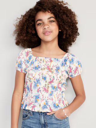 Printed Puckered-Jacquard Knit Smocked Top for Girls | Old Navy (US)