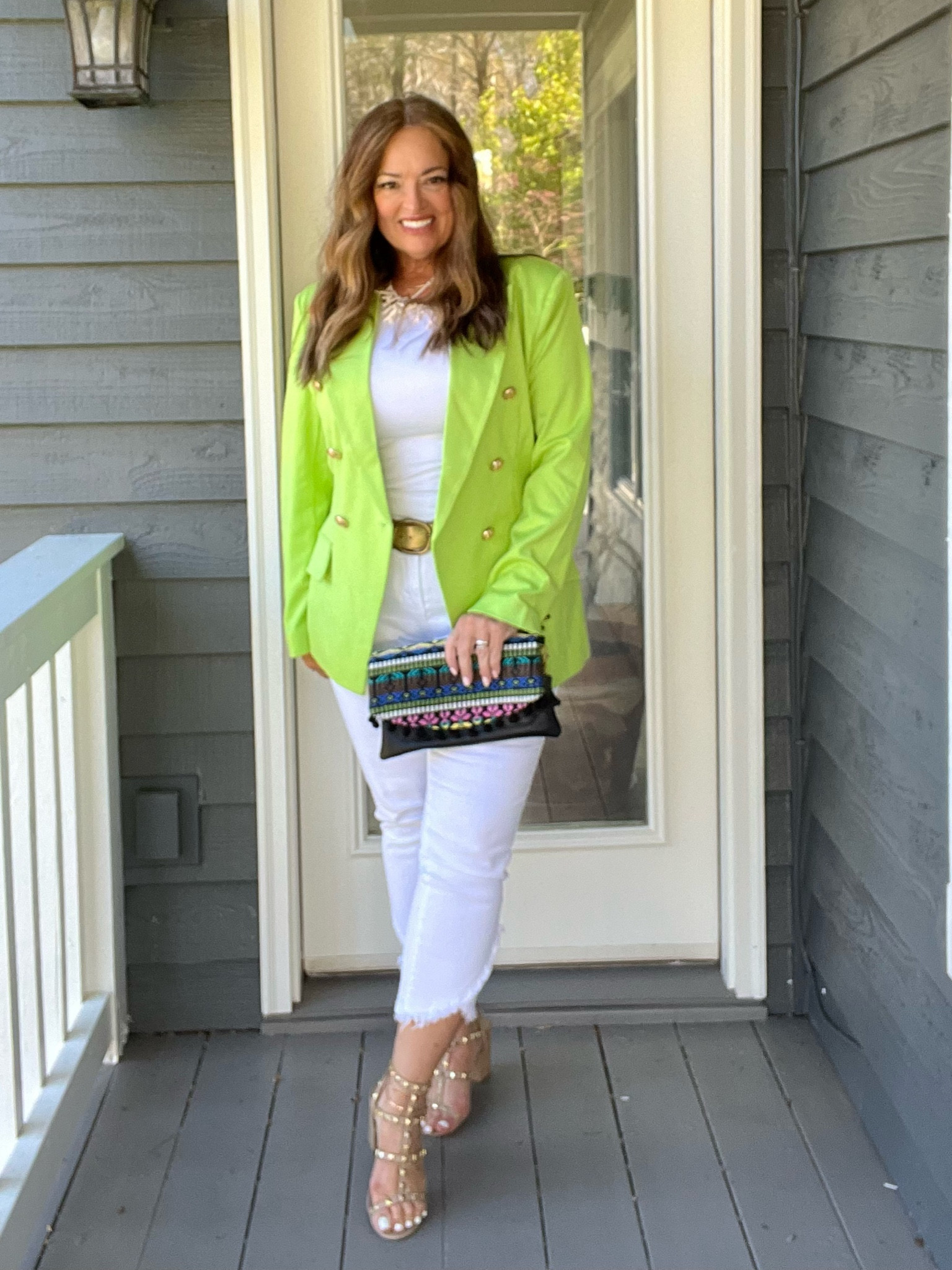 My favorite blazer available in neon green! and also coral 🧡.
I loved pairing it with my favorite body suit and @royaltyforme white denim split jeans. 
Clutch: @shoplctv

#LTKSeasonal #LTKunder50 #LTKstyletip