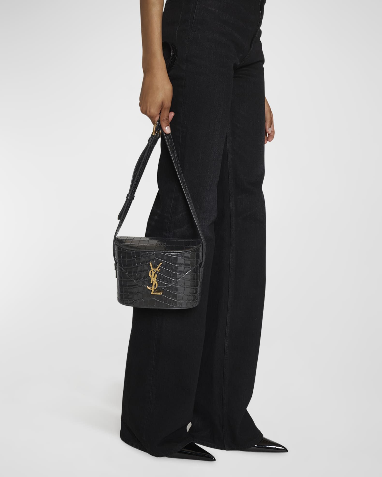 June Box YSL Croc-Embossed Shoulder Bag | Neiman Marcus