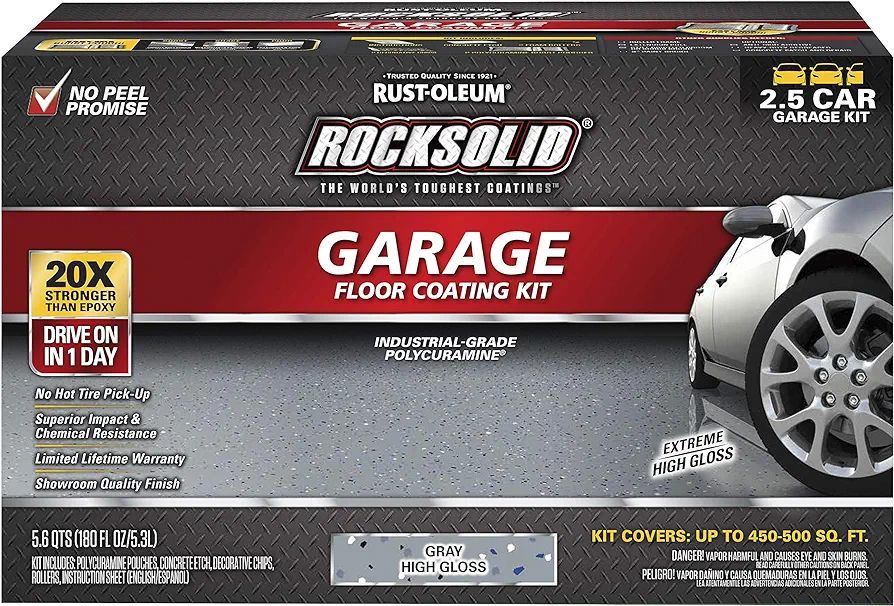 Rust-Oleum 293513 Rocksolid Polycuramine Garage Floor Coating, 2.5 Car Kit, Gray | Amazon (US)