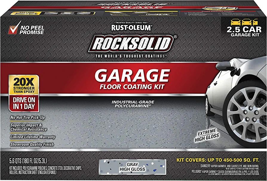 Rust-Oleum 293513 Rocksolid Polycuramine Garage Floor Coating, 2.5 Car Kit, Gray | Amazon (US)