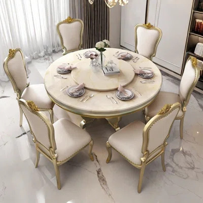 Modern artificial marble round dining table set | Wayfair North America