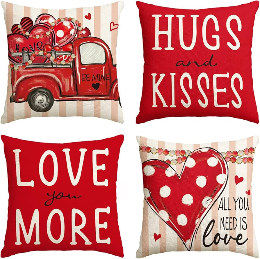 AVOIN colorlife Hugs and Kisses Valentine's Day Red Love Heart Throw Pillow Covers, 18 x 18 Inch ... | Amazon (US)