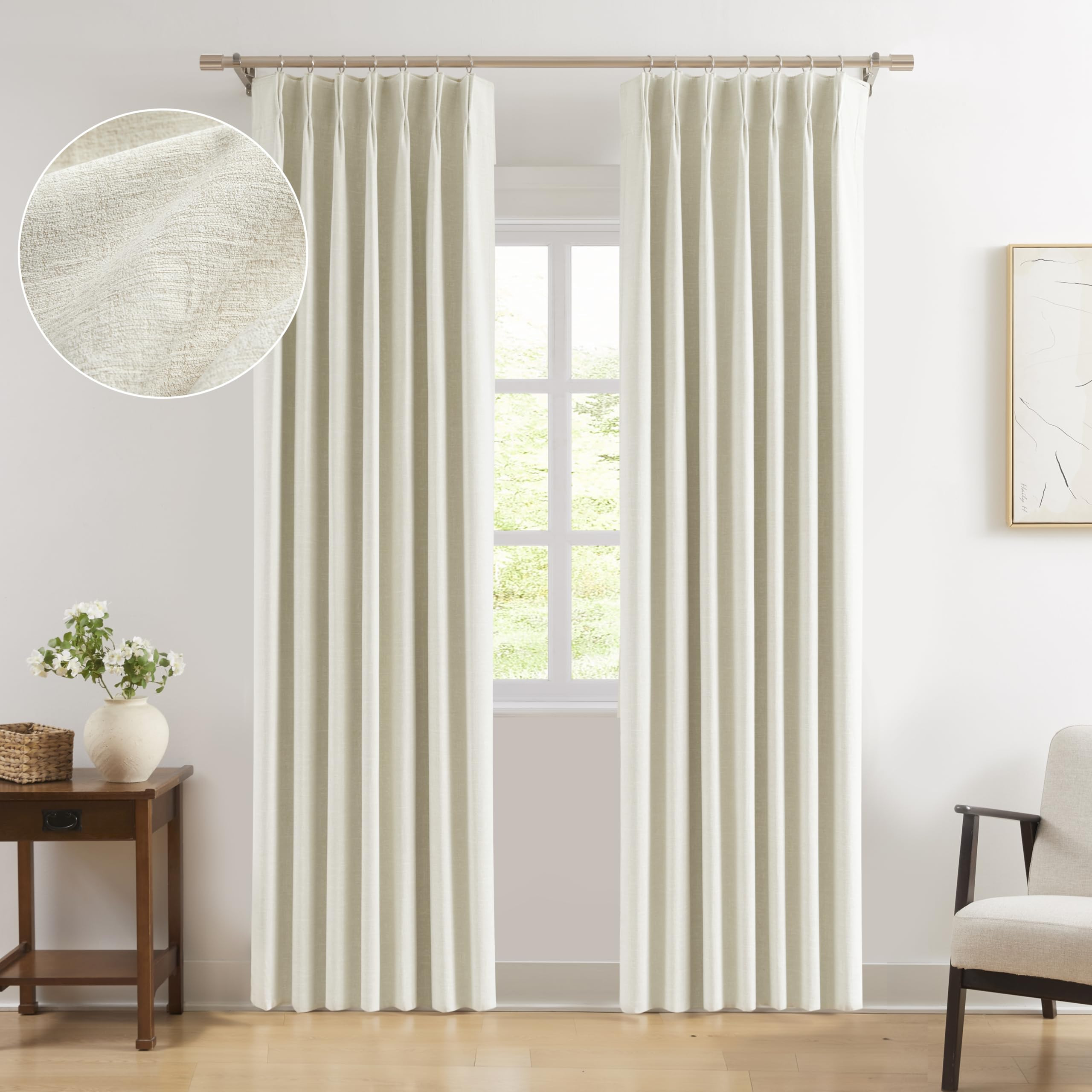 WEST LAKE Chenille French Pleated 90% Blackout Window Curtain Panels 90 Inches Length,Beige Tripl... | Amazon (US)