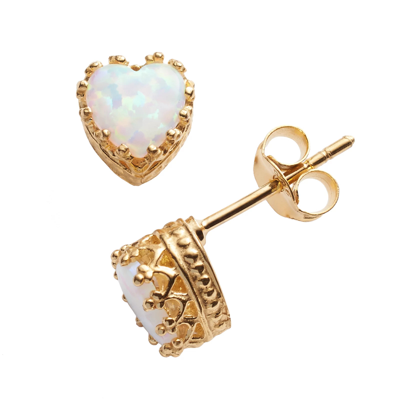14k Gold Over Silver Lab-Created Opal Heart Crown Stud Earrings | Kohl's
