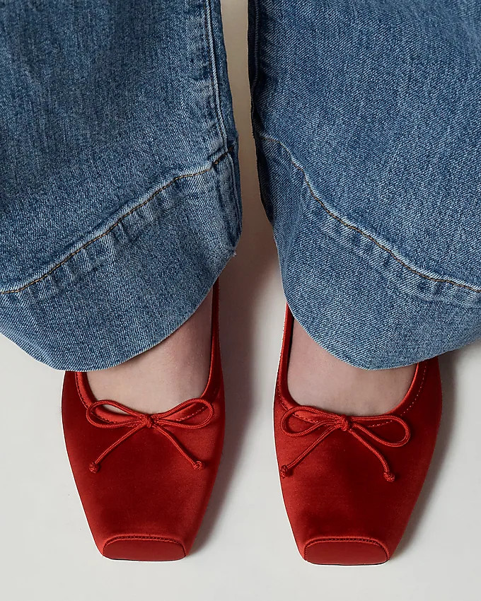 Square-toe ballet flats in satin | J. Crew US