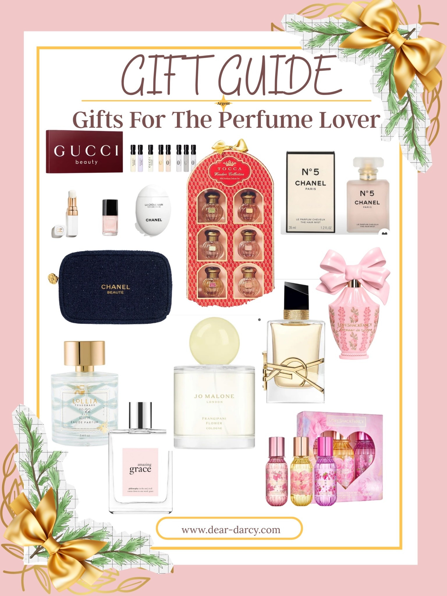 Gift guide for the perfume lover

Great gift ideas for the women in your life that love perfume!

Gift sets and individual bottles of some of my favorites and this seasons hot sellers 

Gucci
Rocha 
Grace 
Chanel 
Love shack fancy 
Lolila’s wish 
Jo Malone 
Ysl 

#LTKGiftGuide #LTKBeauty #LTKHoliday