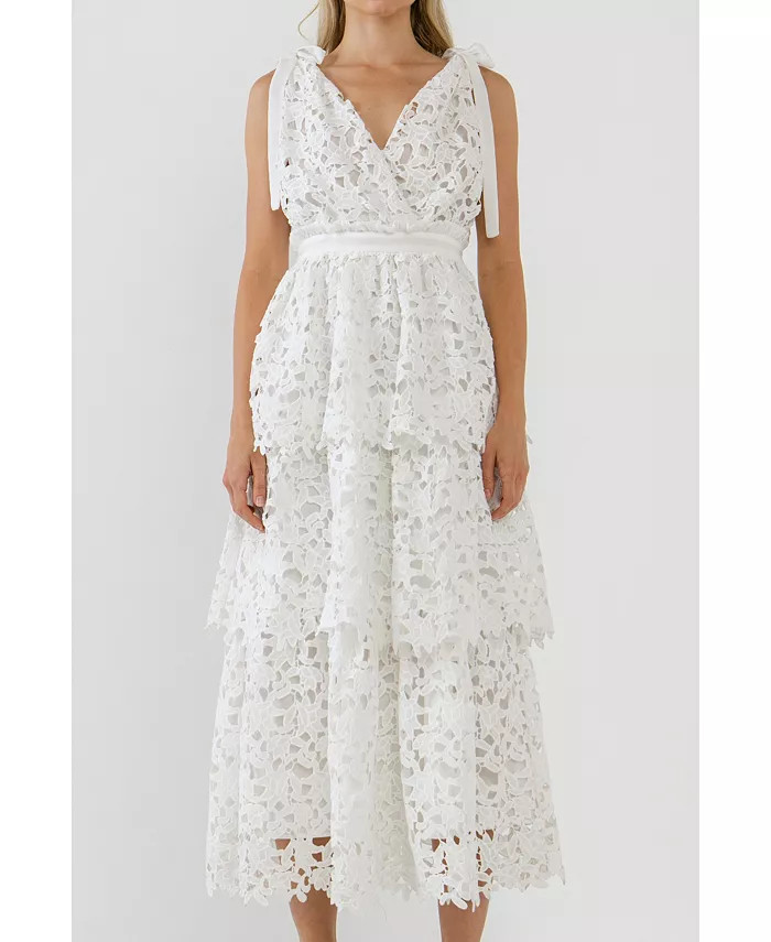 endless rose Women's Shoulder Strap Detailed Tiered Maxi Dress - Macy's | Macy's