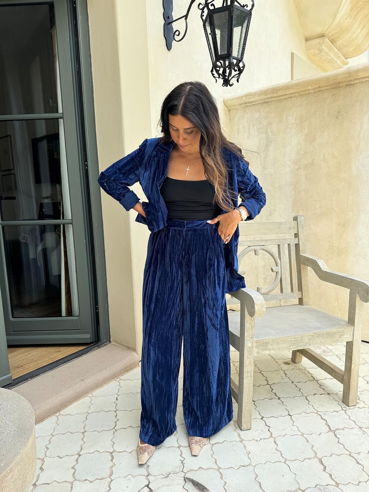 Blazer: medium
Pants: small

The perfect holiday set! On sale for prime day