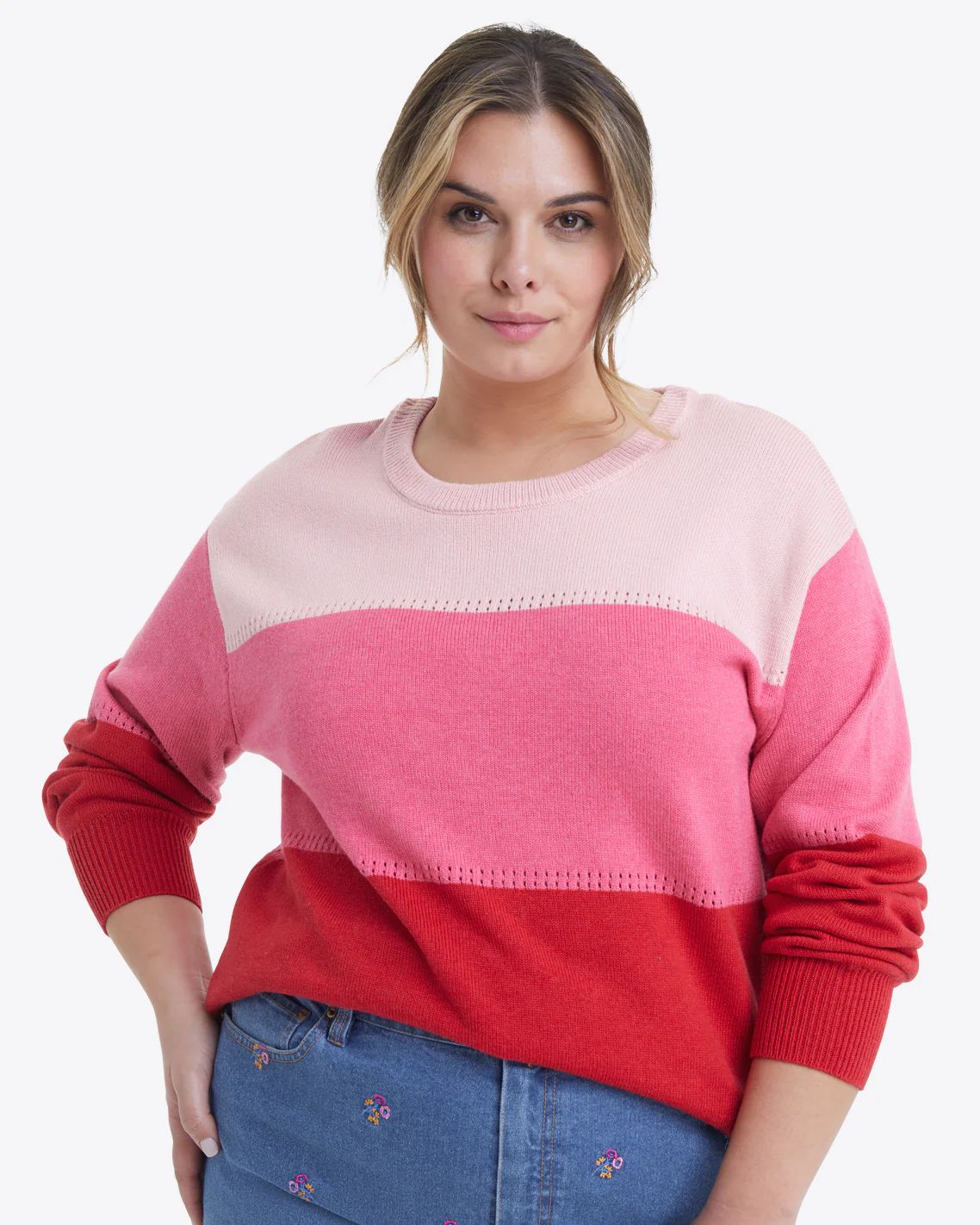 Crewneck Sweater in Pink Colorblock | Draper James (US)