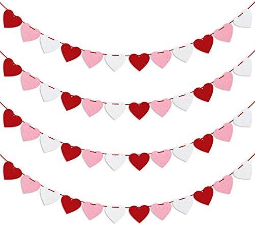 Felt Heart Garland Banner, Pre-Strung | Valentines Decorations | Red Pink White Valentines Banner... | Amazon (US)