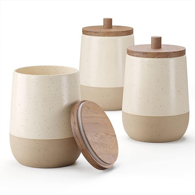 Barnyard Designs S/3 Ceramic Bathroom Canisters, Apothecary Jars with Lid, Qtip Holder Bathroom S... | Amazon (US)