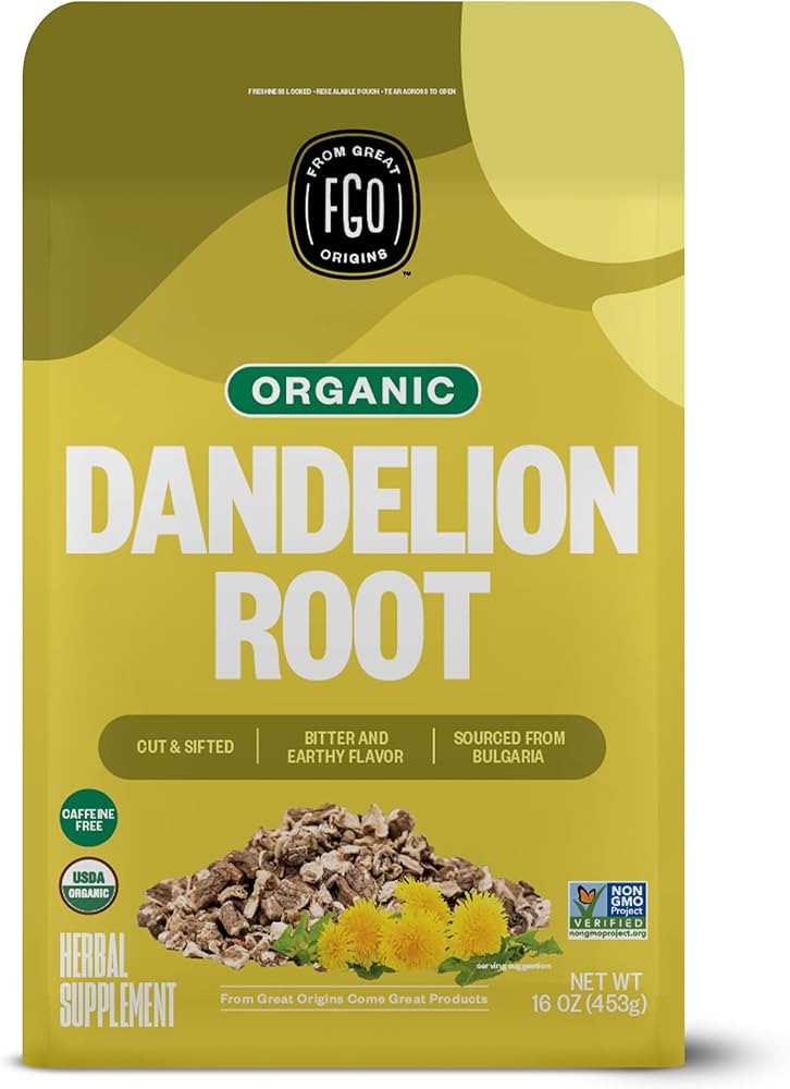 FGO Organic Dandelion Root Loose Tea, Resealable Kraft Bag, 16oz, Packaging May Vary (Pack of 1) | Amazon (US)