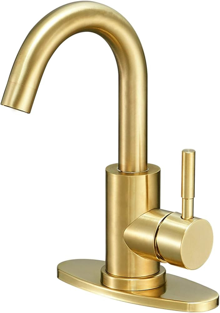 Hoimpro Modern Single Handle Wet Bar Sink Faucet with 6 Inch Cover Plate, Single Hole Bathroom Lavat | Amazon (US)