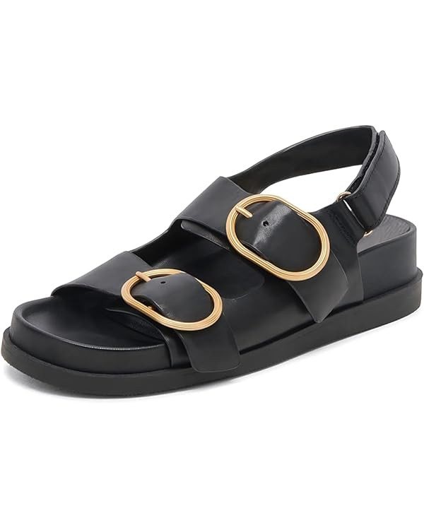 Lovee Cosee Flat Sandals for Women with Cushioned Footbed Open Toe Double Buckle Adjustable Hook-... | Amazon (US)