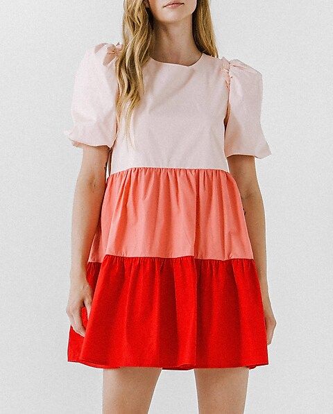 English Factory Colorblock Babydoll Mini Dress | Express