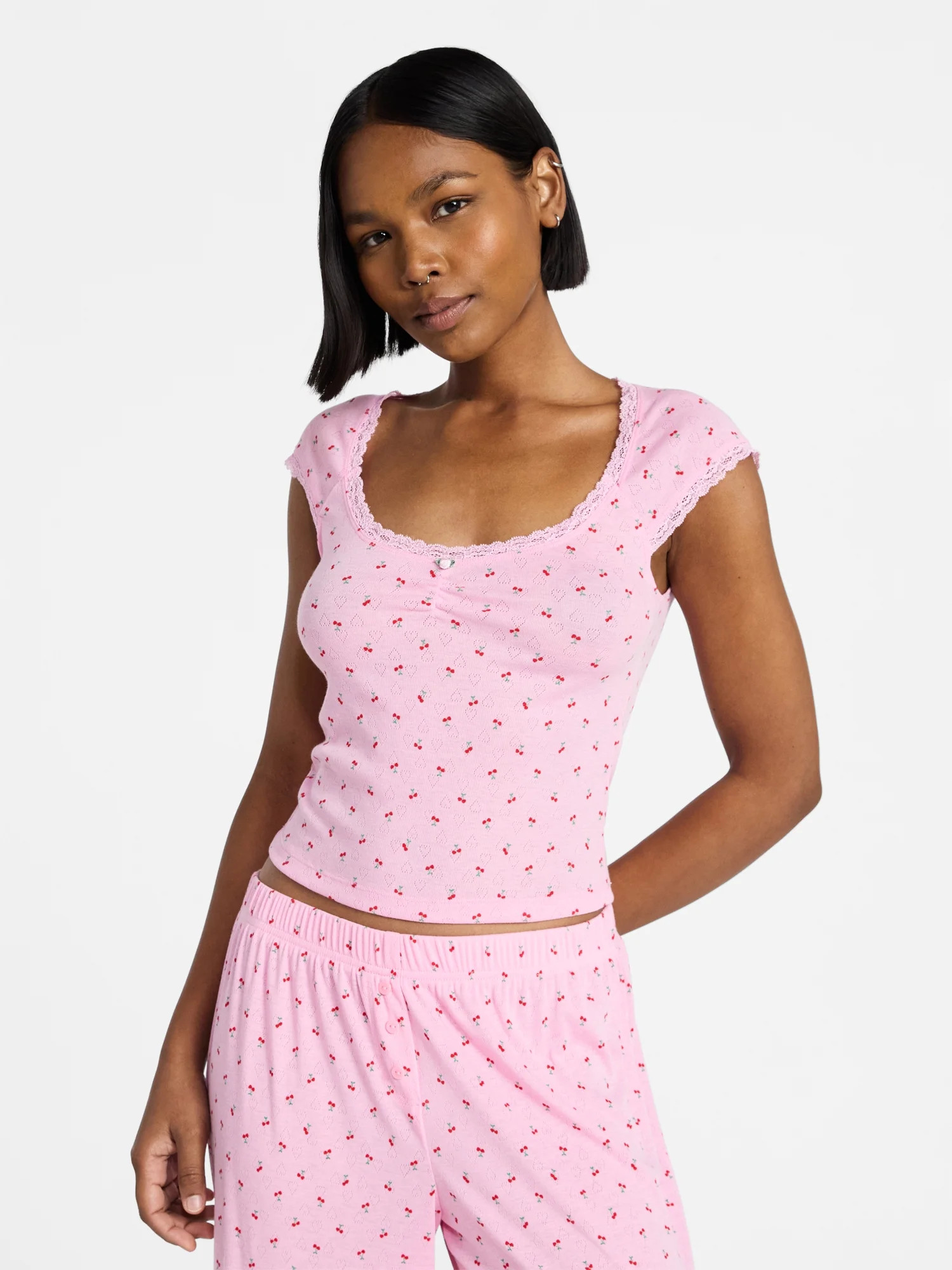 No Boundaries Sleep Pointelle Knit Baby Tee, Women’s XXS-3X | Walmart (US)