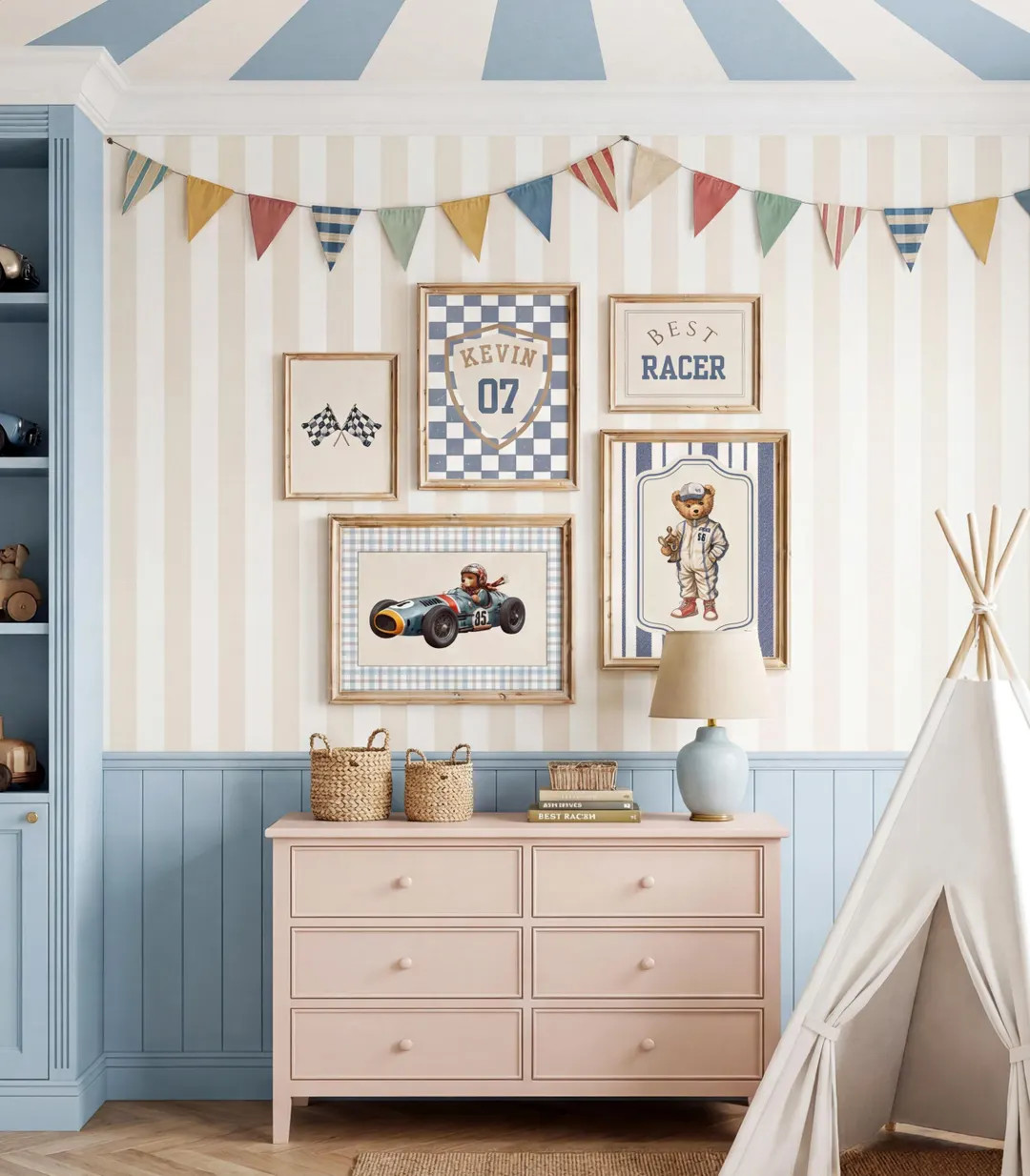 Personalized Vintage Race Car Nursery Art, Preppy Boy Room Decor Set (5 Prints) | Etsy (Global)