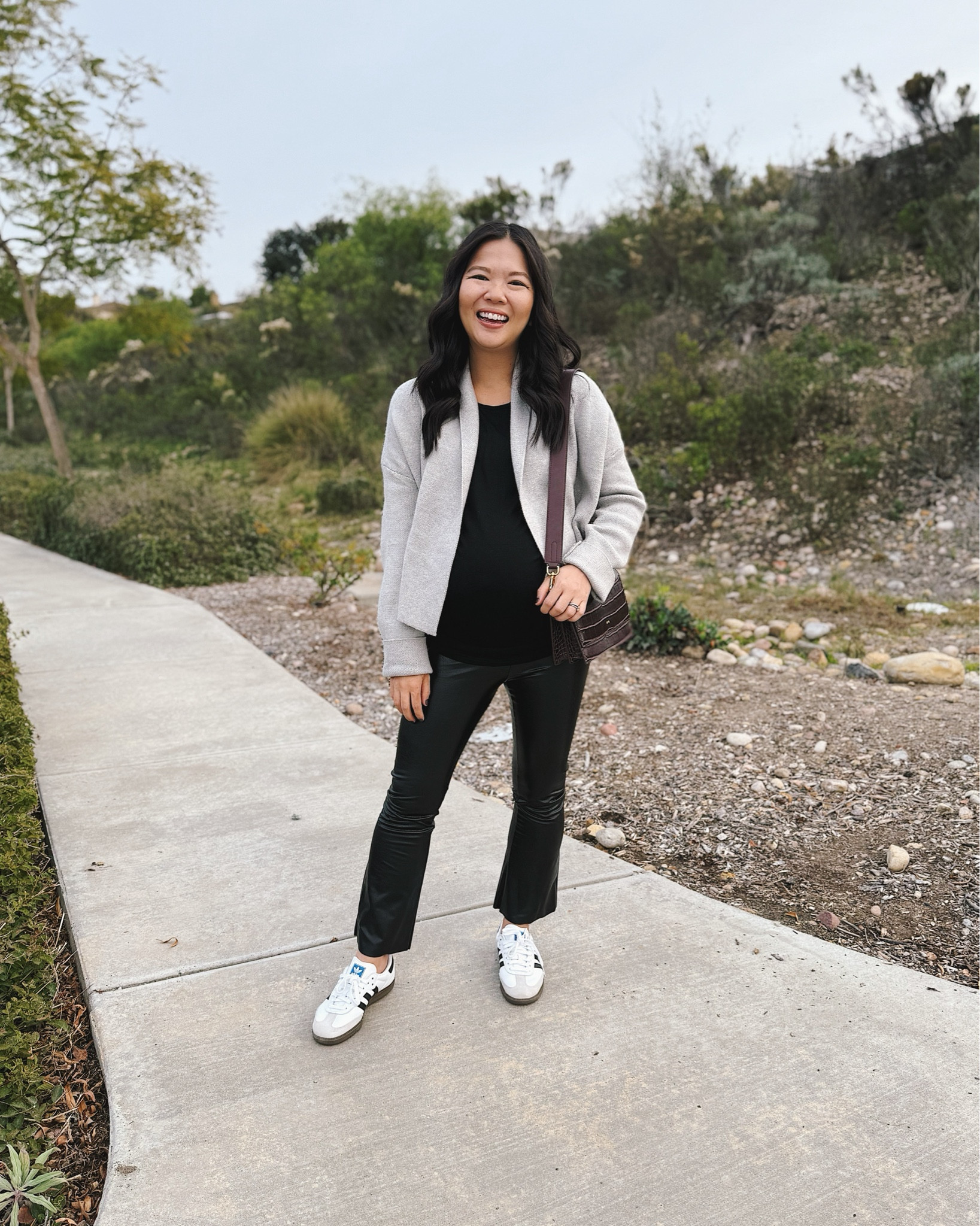 Gray cardigan (S)
Gray cropped cardigan
Black maternity top (S)
Black long sleeve top
Black maternity pants (S)
Black maternity faux leather pants
Adidas Sambas sneakers (TTS)
Burgundy bag
Maternity outfit
Date night outfit
Amazon fashion

#LTKStyleTip #LTKFindsUnder50 #LTKBump