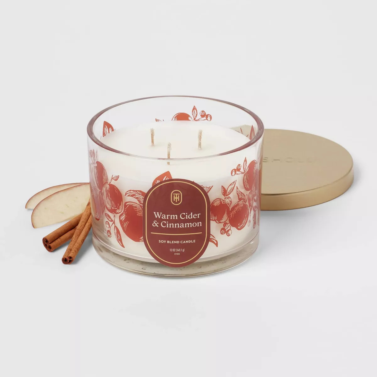 3-Wick 12oz Decal Glass Warm Cider and Cinnamon Jar Candle with Metal Lid - Threshold™ | Target