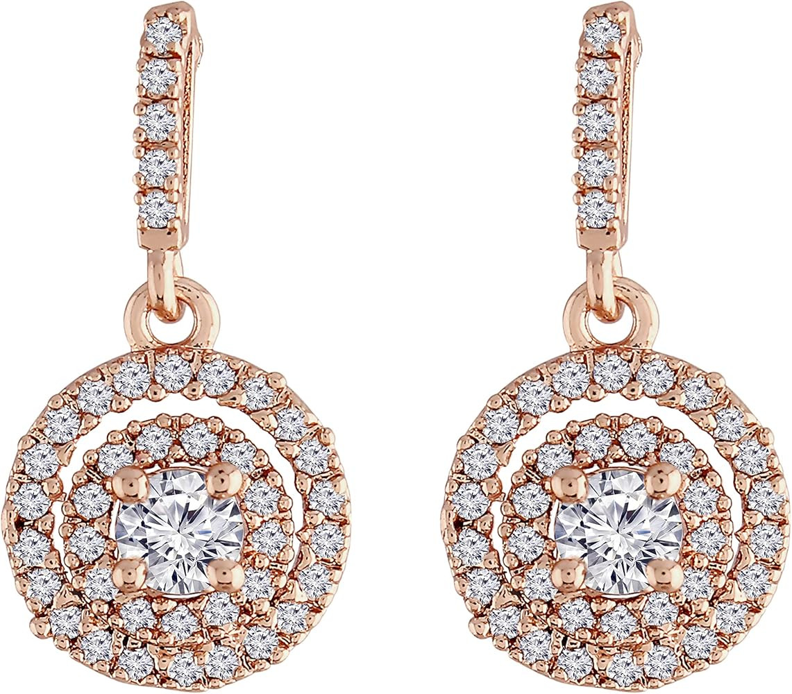 I Jewels Rose Gold Plated Fashion Cubic Zirconia American Diamoand Stud Earrings For Women/Girls ... | Amazon (US)