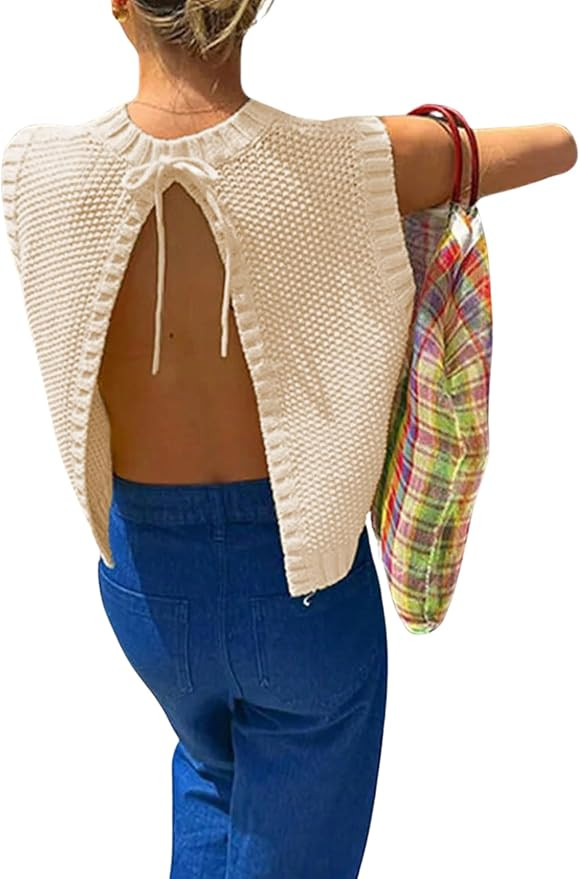 Verdusa Women's Cute Backless Sweater Vest Sleveless Open Back Tank Tops Going Out Knit Top | Amazon (US)