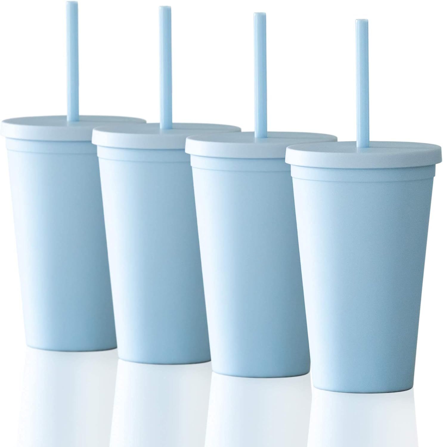 Tumblers with Lids (4 pack) 16oz Pastel Colored Acrylic Cups with Lids and Straws | Double Wall M... | Amazon (US)