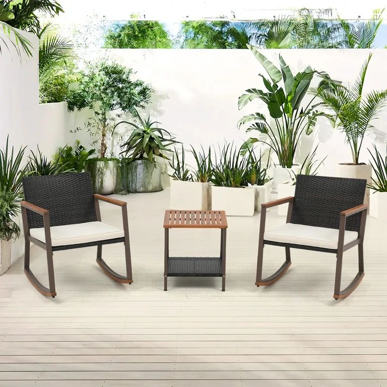 3 Piece Patio Set, Outdoor Furniture Wicker Bistro Set Rattan Chair Conversation Sets with Coffee... | Walmart (US)