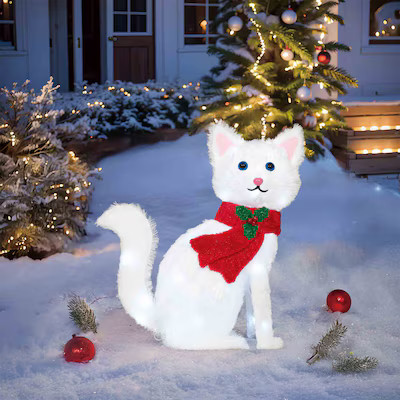 Holiday Living 22-in LED White Cat Decoration | Lowe's