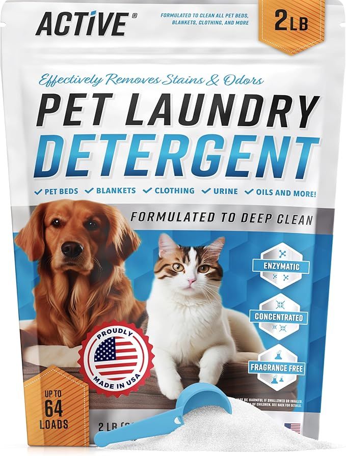 Pet Laundry Detergent Odor Remover - ACTIVE Enzyme Based Powder Detergent for Dogs Beds, Cat Pee,... | Amazon (US)