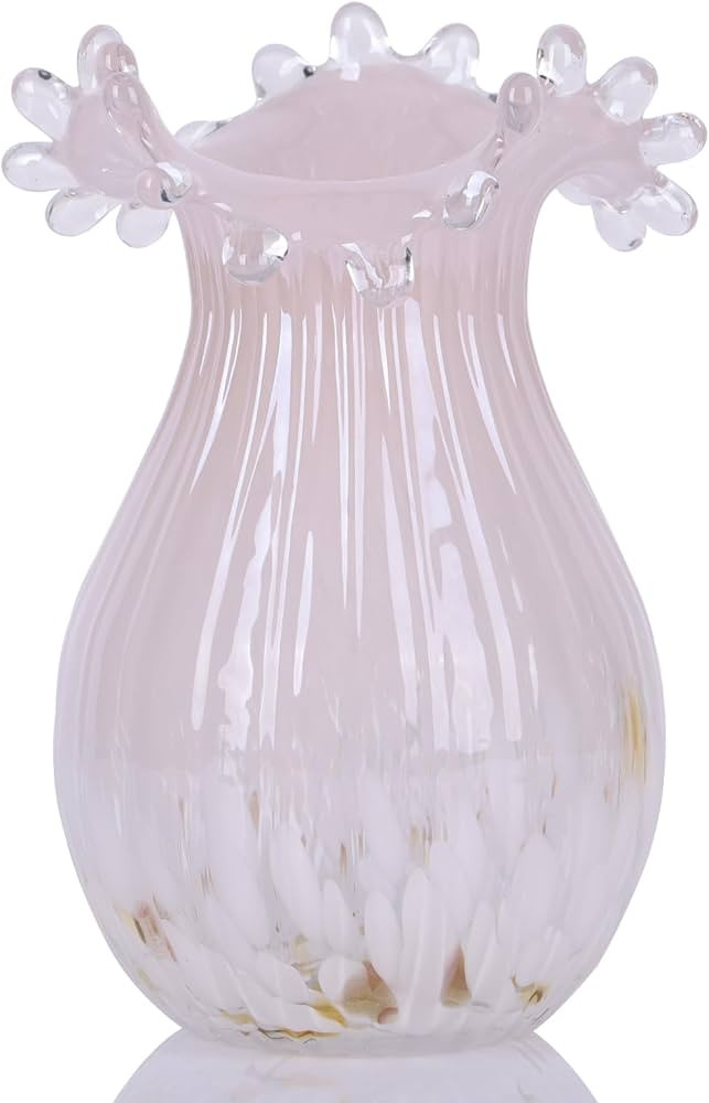 Hand blown glass vase, unique glass vase, wide mouth vase, pink glass vase for home living room, ... | Amazon (US)