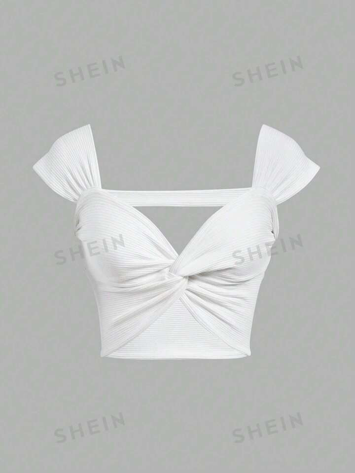SHEIN WYWH Twist Front Open Back Crop Top | SHEIN