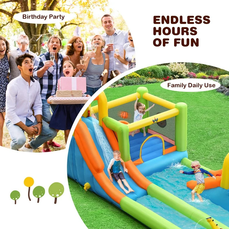 Costway Inflatable Water Slide Park Bounce House Splash Pool with 750W Blower | Walmart (US)