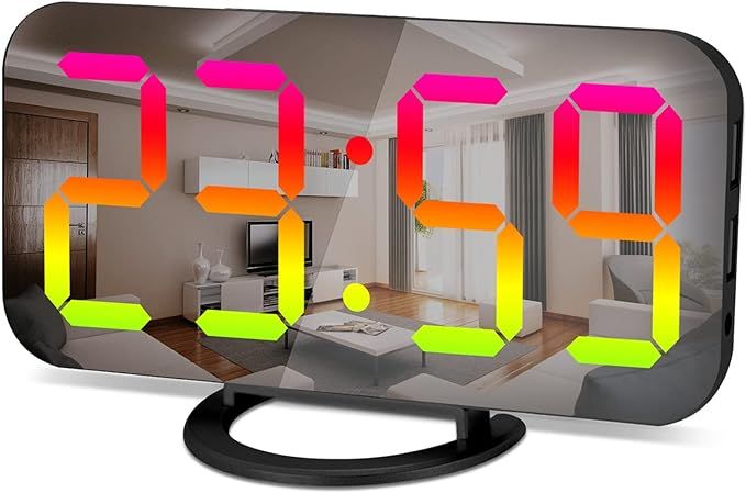 SZELAM LED RGB Digital Alarm Clock,with 11 Color Modes Display,Mirror Surface,Dual USB Charger Po... | Amazon (US)