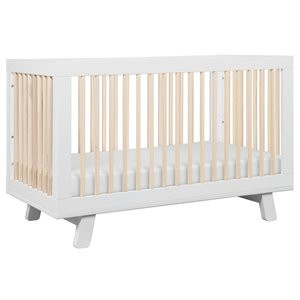 Hudson 3-in-1 Convertible Crib with Toddler Bed Conversion Kit - White/Natural | Cymax
