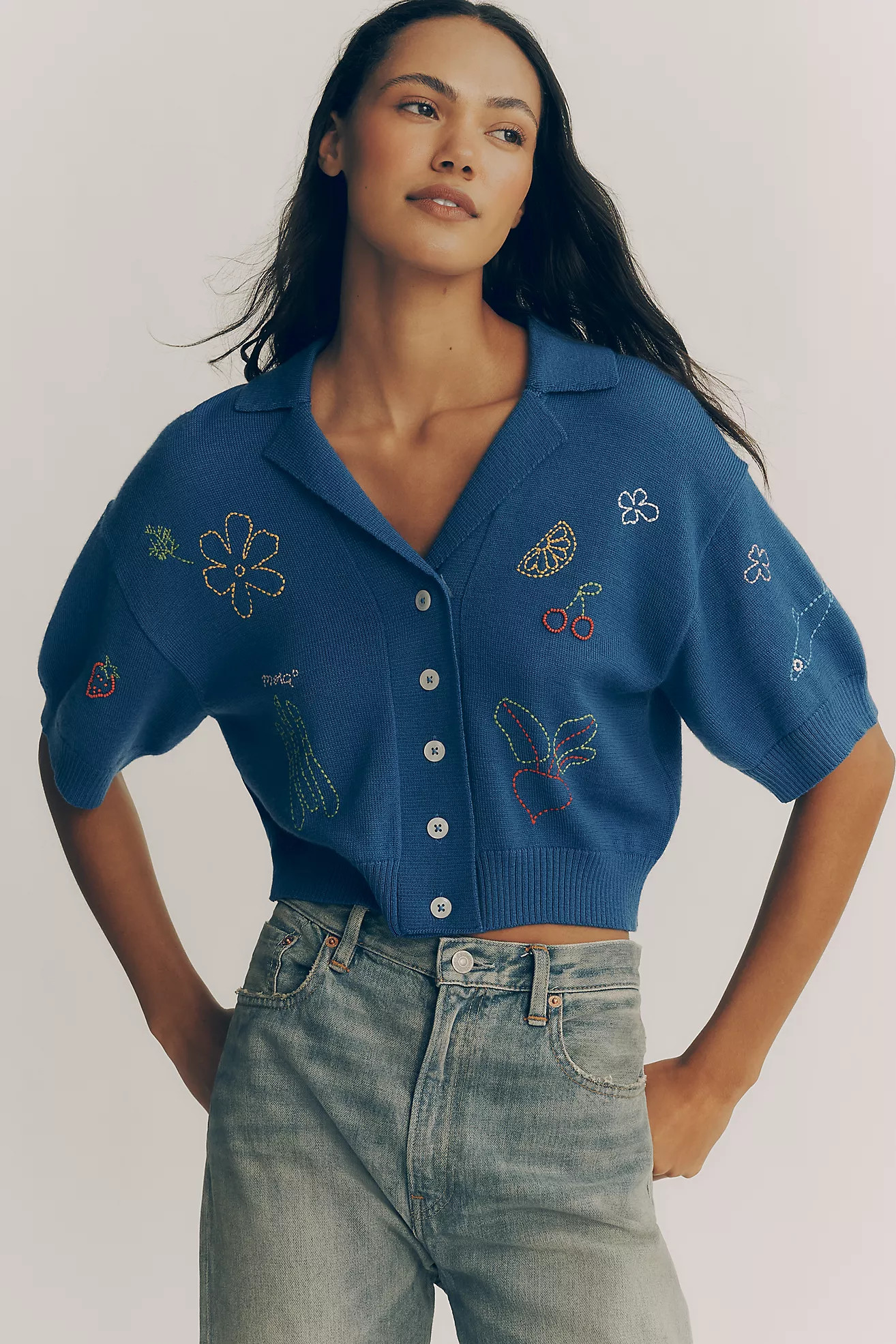 MOTHER The Boxy Raquette Short-Sleeve Wool Cardigan | Anthropologie (US)