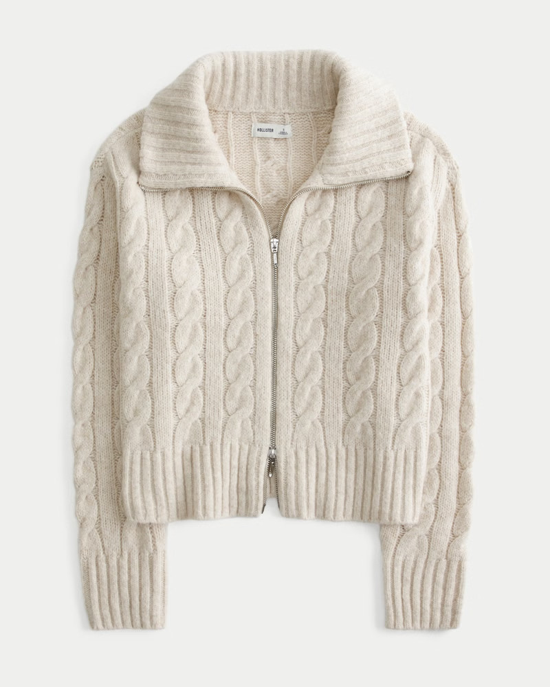Hollister Comfy Cloud Zip-Up Cable-Knit Sweater | Hollister (US)