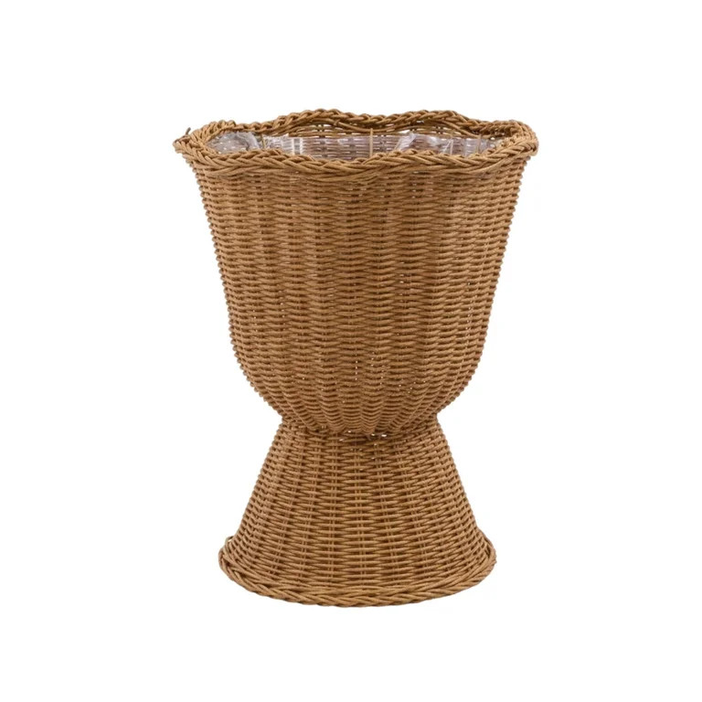 ApePal 16.9" Ginger Woven Urn-Style Planter with Decorative Scalloped Rim and Transparent Inner L... | Walmart (US)