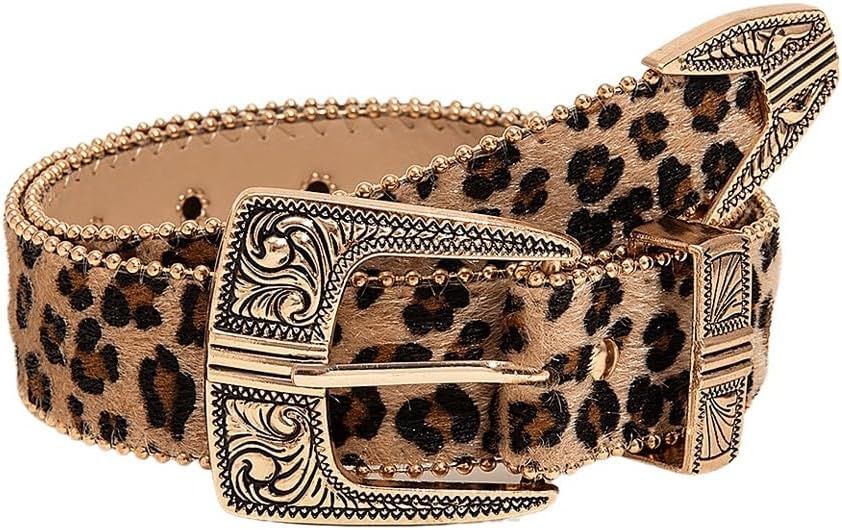 Floerns Women's Carved Pattern Leopard Print PU Leather Wide Buckle Belt | Amazon (US)