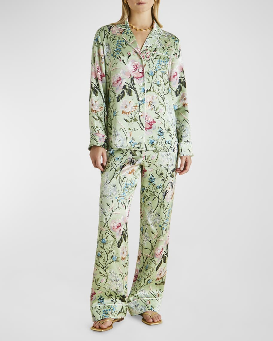 Olivia von Halle Lila Floral-Print Silk Pajama Set | Neiman Marcus