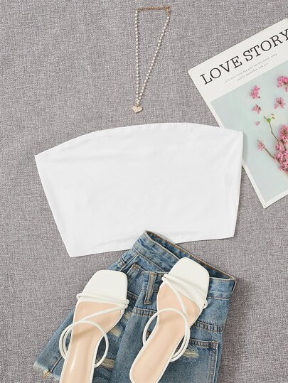 SHEIN X LOLITA & SOFIA Solid Crop Tube Top | SHEIN