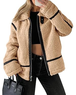 Tankaneo Womens Faux Fur Jackets Winter Trendy Sherpa Moto Leather Patchwork Zip Up Coat | Amazon (US)