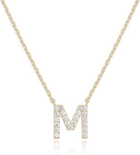 PAVOI 14K White Gold Plated Cubic Zirconia Initial Necklace | Letter Dainty Necklaces for Women | Amazon (US)