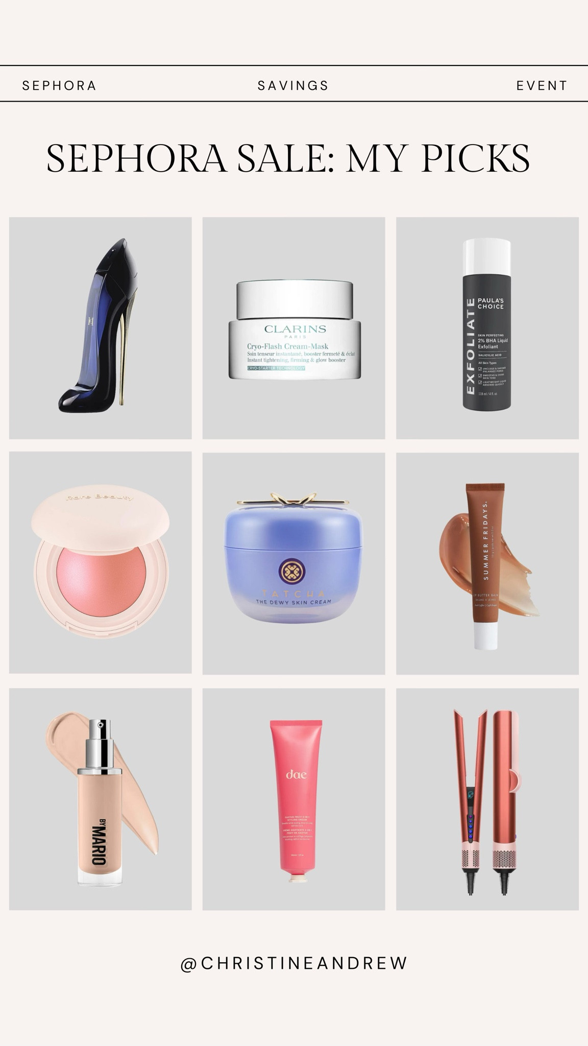 Sephora sale: my picks - 20% off starts today!💖  Sephora Rogue members use code: SAVINGS

These are all products I’ve had for a long time and love & repurchase!  This Good Girl perfume is my new fav - I get so many compliments on it!  

Now’s the time to stock up on Christmas gifts on sale ✨

Sephora sale, Sephora rouge, Sephora beauty sale, perfume, Clarins mask, gifts for her, mom gift, sister gift, friend gift, makeup by Mario, dae, Tatcha face cream, Dyson air straight, summer Fridays lipgloss, teen girl gift, Christmas gift, Christine Andrew 

#LTKSaleAlert #LTKGiftGuide #LTKBeauty