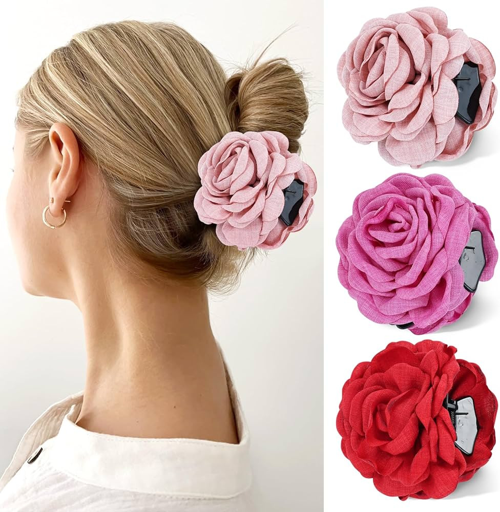 Cinaci 3 Pieces Vintage Rose Flower Hair Claws Clips with Strong Hold Floral Updo Hair Clips Barr... | Amazon (US)